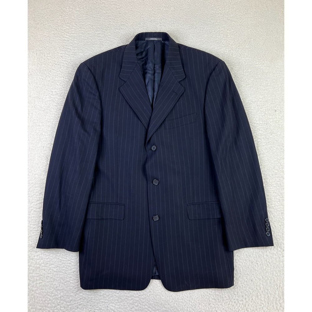 Nordstrom Mens 40R Pinstripe Wool Blazer Hart Schaffner Marx Navy Blue Jacket